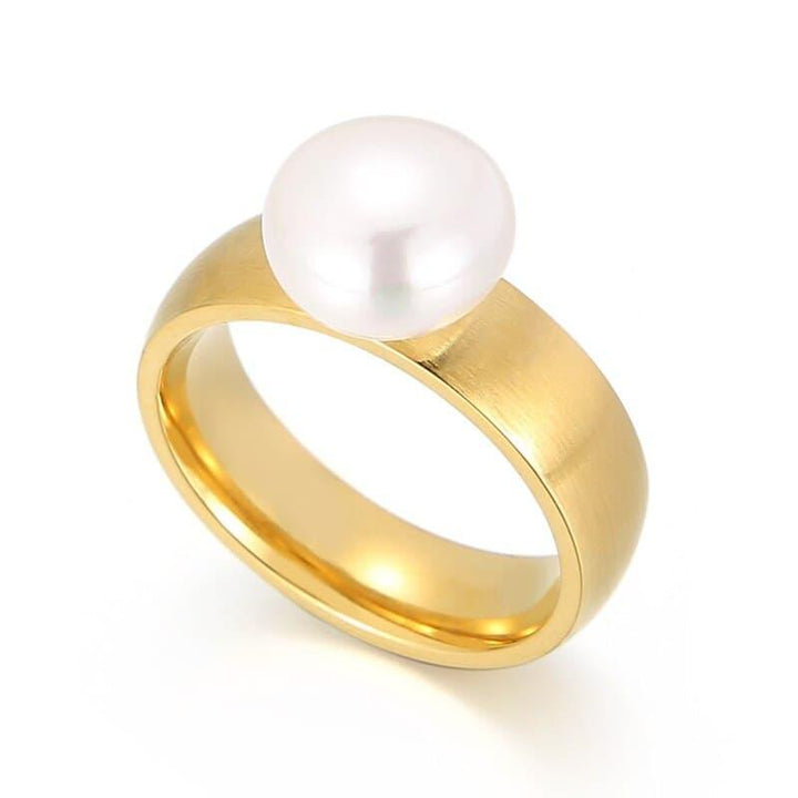 Kalen Fashion Anillos  White Simulated-Pearl Rings For Women Gold Stainless Steel Wedding Bands Finger Party Jewelry Girl Gifts.