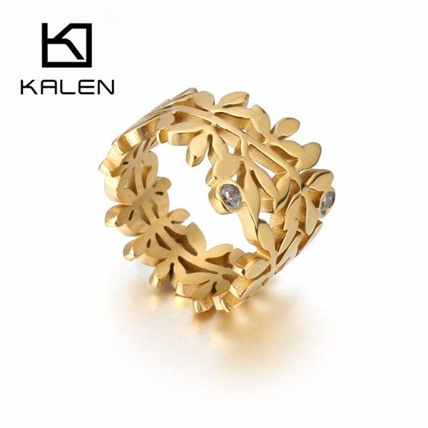 KALEN Fashion Branch Leaves Rings For Women Anillos Mujer Stainless Steel Zircon Wedding Bands Rings Bague Women Engagement Gift.