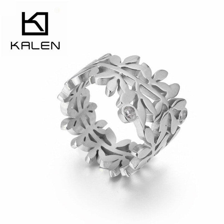 KALEN Fashion Branch Leaves Rings For Women Anillos Mujer Stainless Steel Zircon Wedding Bands Rings Bague Women Engagement Gift.