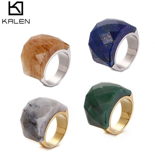KALEN Fashion Colourful Big Stone Rings For Women Gold Color Stainless Steel Mujer Anillos Wedding Bands Party Jewelry.