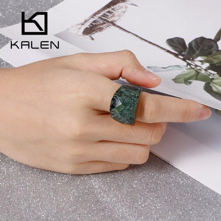 KALEN Fashion Colourful Big Stone Rings For Women Gold Color Stainless Steel Mujer Anillos Wedding Bands Party Jewelry.