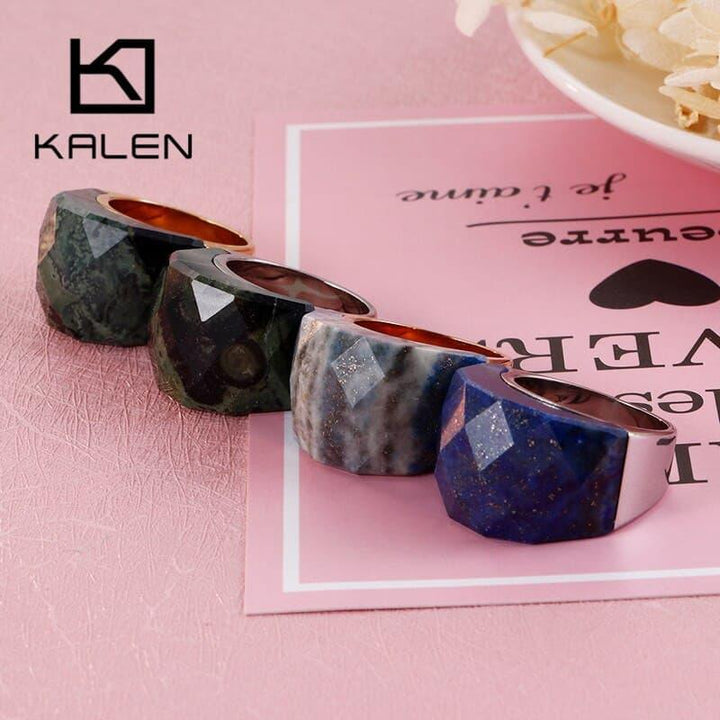 KALEN Fashion Colourful Big Stone Rings For Women Gold Color Stainless Steel Mujer Anillos Wedding Bands Party Jewelry.