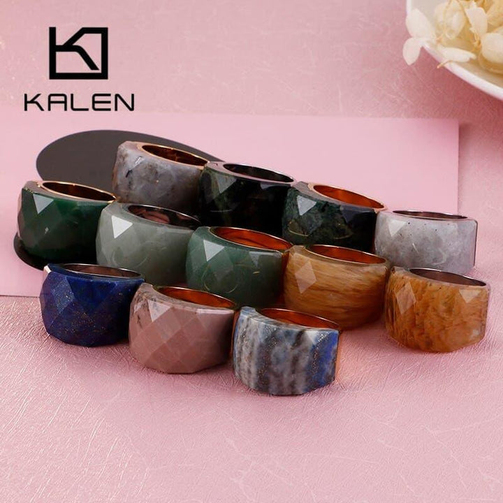 KALEN Fashion Colourful Big Stone Rings For Women Gold Color Stainless Steel Mujer Anillos Wedding Bands Party Jewelry.