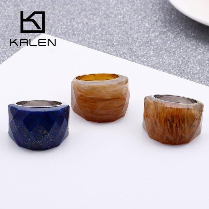 KALEN Fashion Colourful Big Stone Rings For Women Gold Color Stainless Steel Mujer Anillos Wedding Bands Party Jewelry.