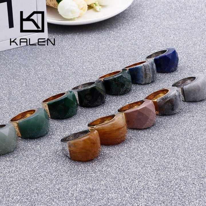 KALEN Fashion Colourful Big Stone Rings For Women Gold Color Stainless Steel Mujer Anillos Wedding Bands Party Jewelry.