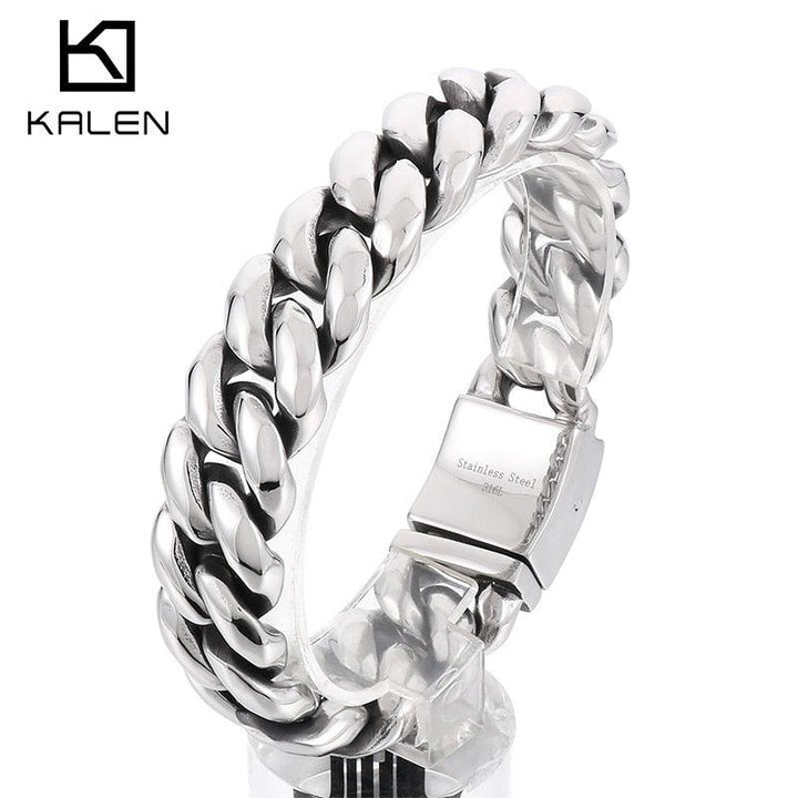 KALEN Fashion Cuban Chain Personality Charm Men's Bracelet Silver Color 316L Stainless Steel Punk Jewelry Unfaded Accessories.