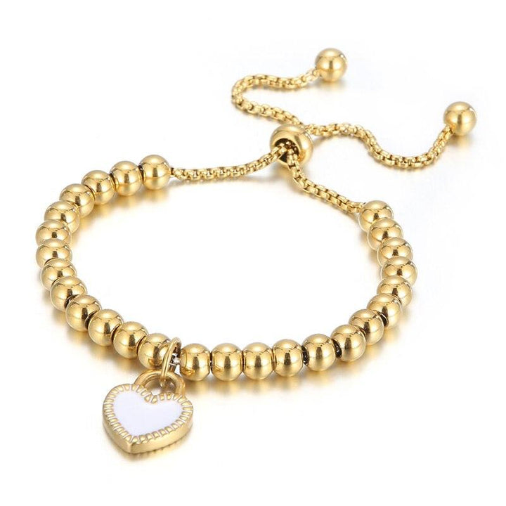 KALEN Fashion Drop Glue Heart Beaded Adjustable Bracelets 18K Gold Plated Stainless Steel Lucky Box Bangles For Women Jewelry.