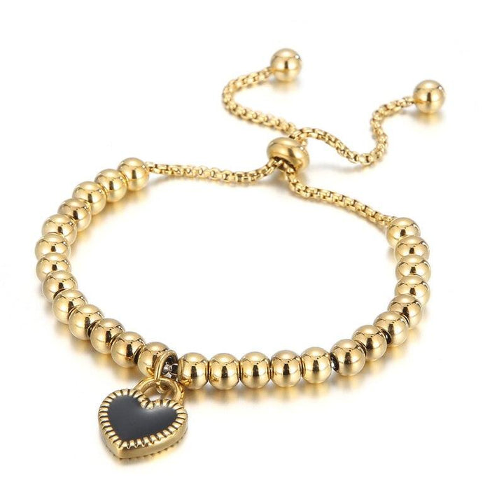 KALEN Fashion Drop Glue Heart Beaded Adjustable Bracelets 18K Gold Plated Stainless Steel Lucky Box Bangles For Women Jewelry.