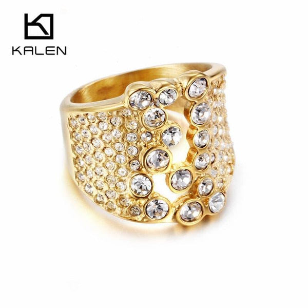 Kalen Fashion Femme Rings Zircon Gold Color Stainless Steel Light Luxury Rings For Women Mujer Anillos Jewelry 2020.