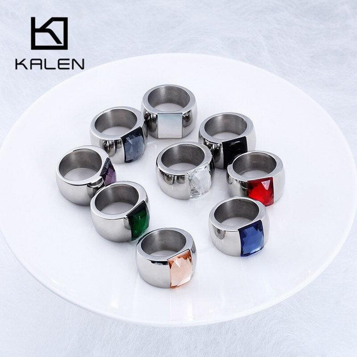 Kalen Fashion Gold &amp; Color Stainless Steel Rings For Women Sqare Colorful Stone Glass Femme Rings Anillos Mujer Jewelry Gifts.