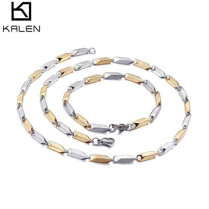 Kalen Fashion Gold Color Stainless Steel Choker Necklaces &amp; Bracelet Sets For Women Trendy Geometric Jewelry Sets Bijoux Gifts.