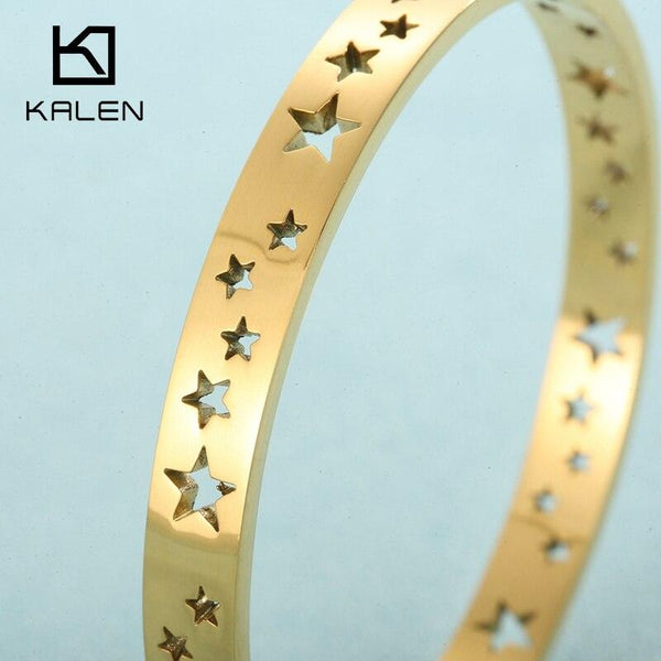 KALEN Fashion Jewelry Hollow Star Bracelets &amp; Bangle Stainless Steel Rose Gold Gold and Silver Color Bangle For Women.