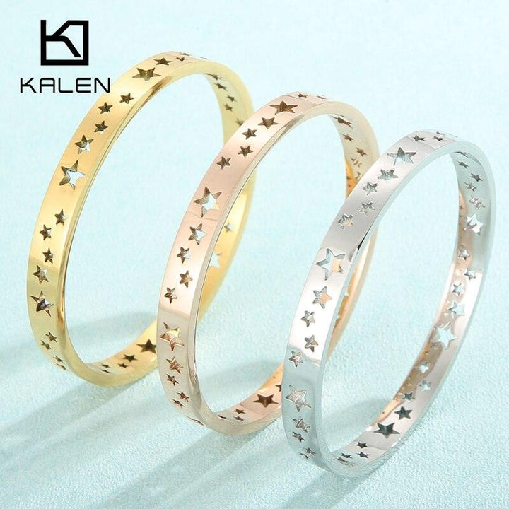 KALEN Fashion Jewelry Hollow Star Bracelets &amp; Bangle Stainless Steel Rose Gold Gold and Silver Color Bangle For Women.