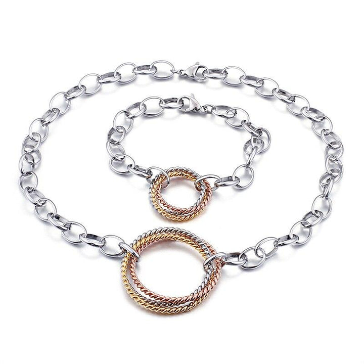 KALEN Fashion Jewelry Sets For Women 3 Colors Stainless Steel Round Choker Necklaces Bracelets Sets Party Wedding Women Gifts.