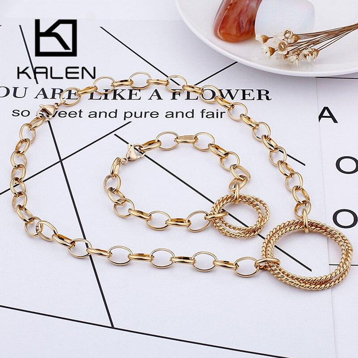 KALEN Fashion Jewelry Sets For Women 3 Colors Stainless Steel Round Choker Necklaces Bracelets Sets Party Wedding Women Gifts.