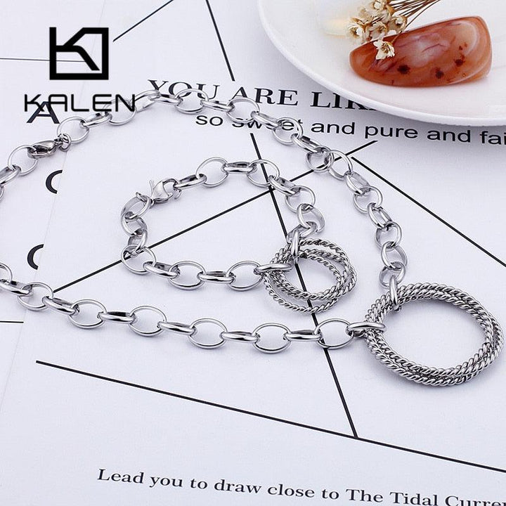 KALEN Fashion Jewelry Sets For Women 3 Colors Stainless Steel Round Choker Necklaces Bracelets Sets Party Wedding Women Gifts.