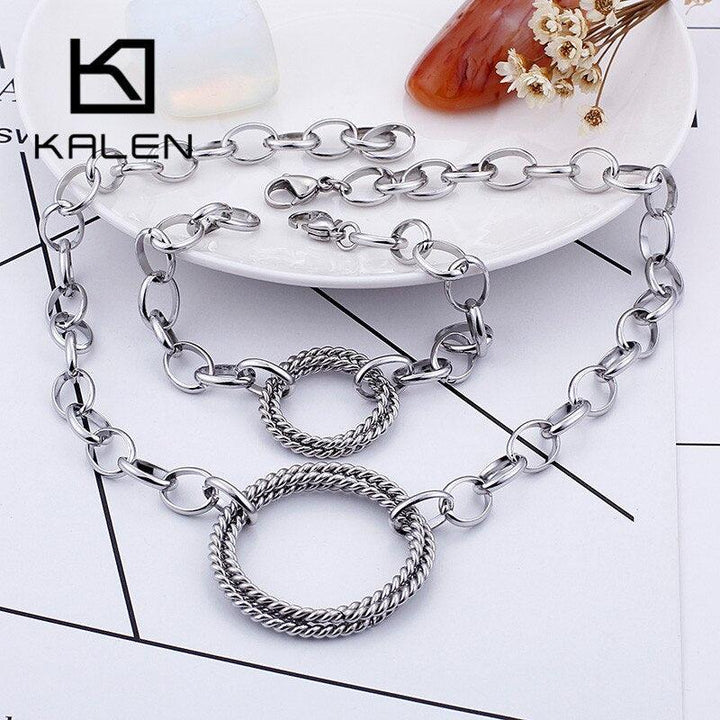 KALEN Fashion Jewelry Sets For Women 3 Colors Stainless Steel Round Choker Necklaces Bracelets Sets Party Wedding Women Gifts.