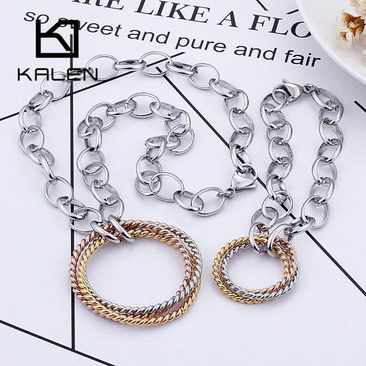 KALEN Fashion Jewelry Sets For Women 3 Colors Stainless Steel Round Choker Necklaces Bracelets Sets Party Wedding Women Gifts.