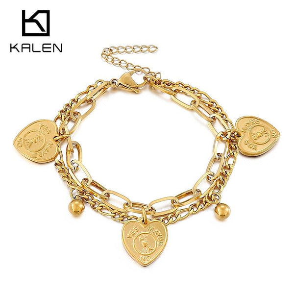 KALEN Fashion Link Chain Stainless Steel Bangle Bracelet for Women Exquisite Gold Metal Bracelet Jewelry Girl Beach Gift брелок.