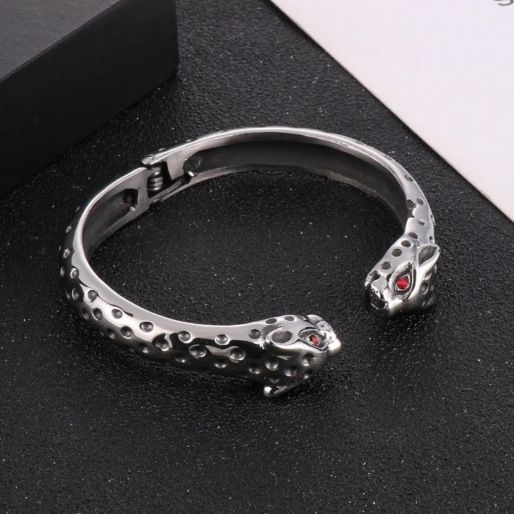 KALEN Fashion Men's Stainless Steel Red Eyes Double Leopard Head Snake Bracelet Men Jewelry Gift.