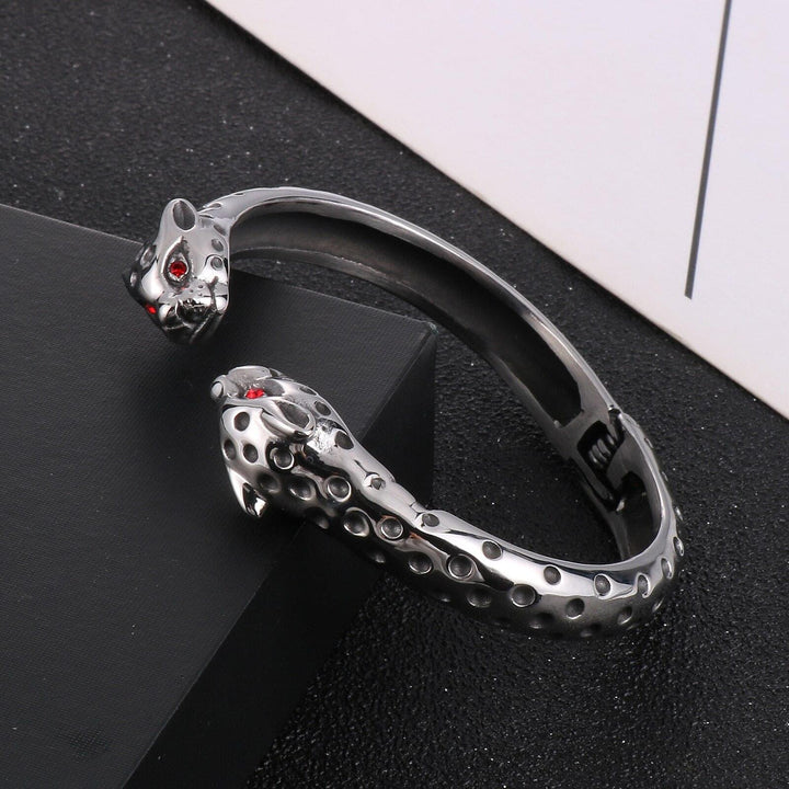 KALEN Fashion Men's Stainless Steel Red Eyes Double Leopard Head Snake Bracelet Men Jewelry Gift.