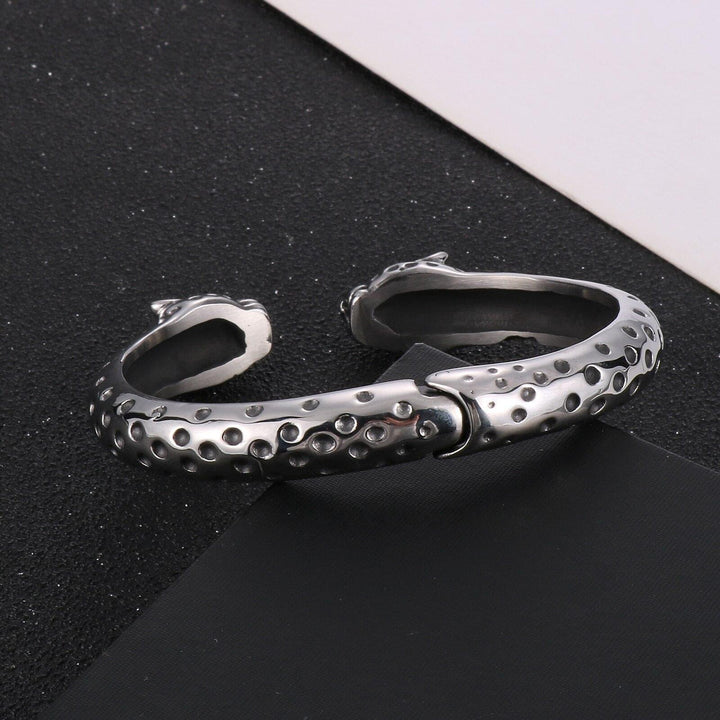 KALEN Fashion Men's Stainless Steel Red Eyes Double Leopard Head Snake Bracelet Men Jewelry Gift.