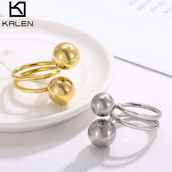 Kalen Fashion Metal Ball Rings For Women Stainless Steel Geometric Irregular Minimalist Anillos Jewelry Wedding Bands Party Gift.
