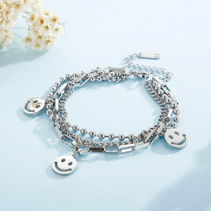 Kalen Fashion Metal Smile Face Vintage Coin Portrait Chain Bracelet for Women Jewelry Smiley Double Wild Bracelets.