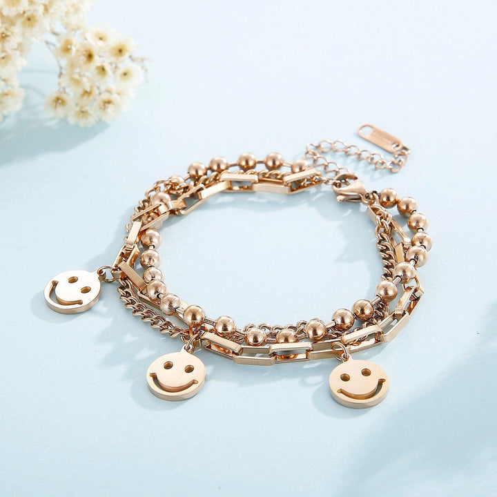 Kalen Fashion Metal Smile Face Vintage Coin Portrait Chain Bracelet for Women Jewelry Smiley Double Wild Bracelets.