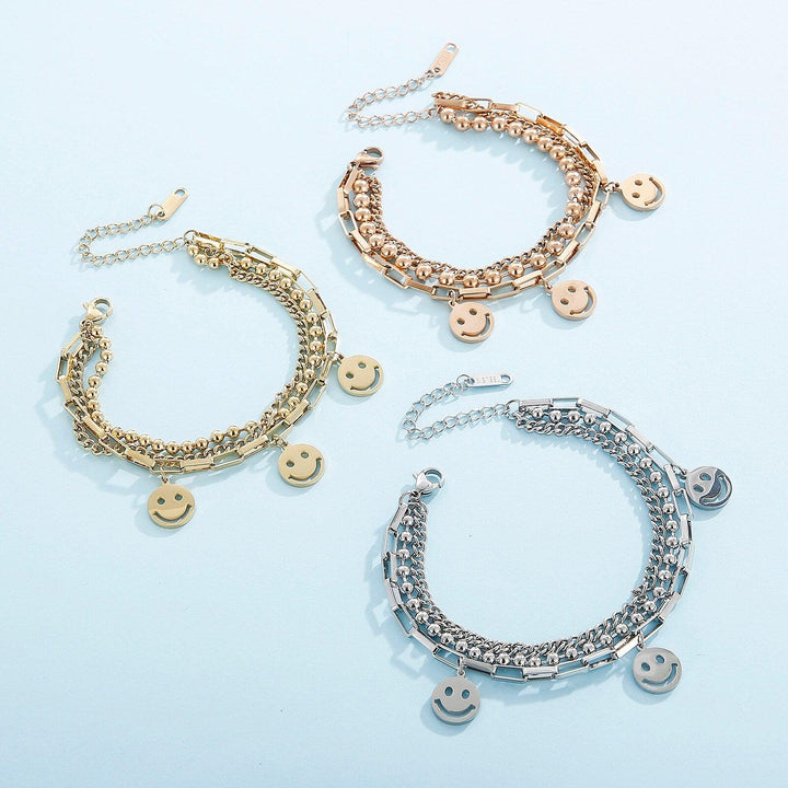 Kalen Fashion Metal Smile Face Vintage Coin Portrait Chain Bracelet for Women Jewelry Smiley Double Wild Bracelets.