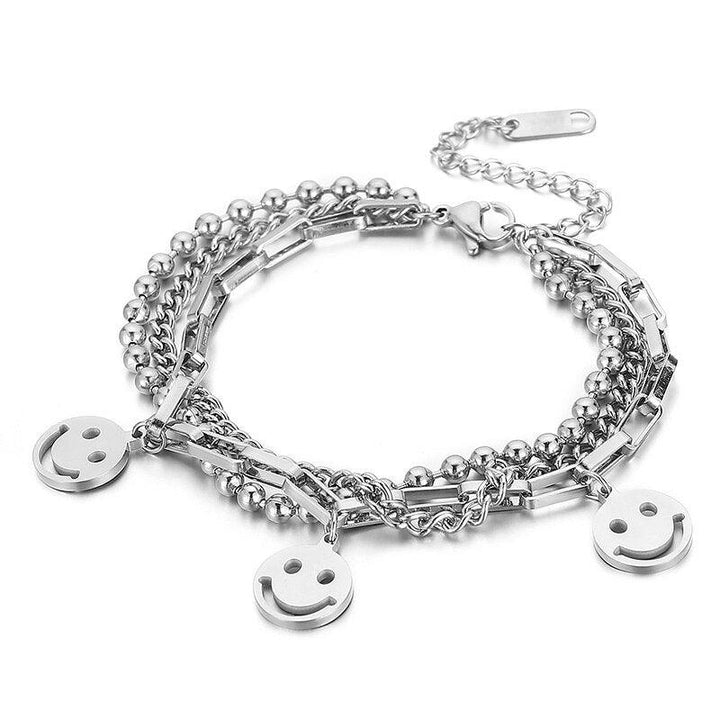 Kalen Fashion Metal Smile Face Vintage Coin Portrait Chain Bracelet for Women Jewelry Smiley Double Wild Bracelets.
