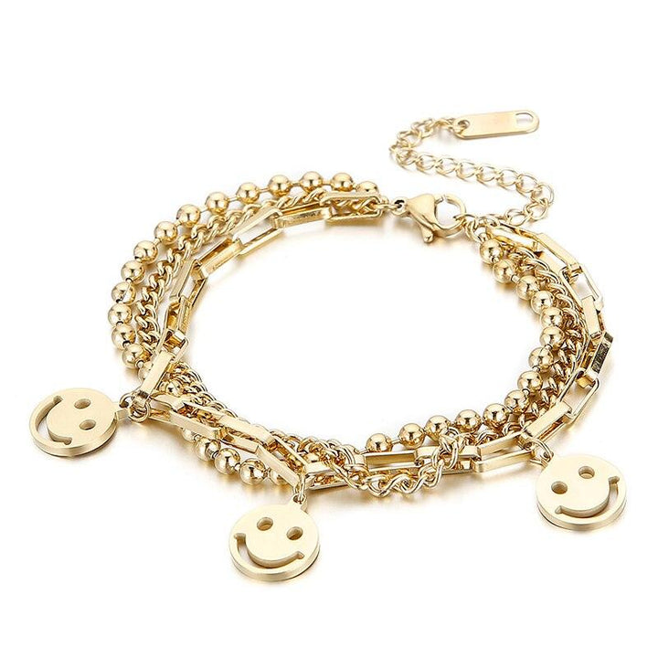 Kalen Fashion Metal Smile Face Vintage Coin Portrait Chain Bracelet for Women Jewelry Smiley Double Wild Bracelets.