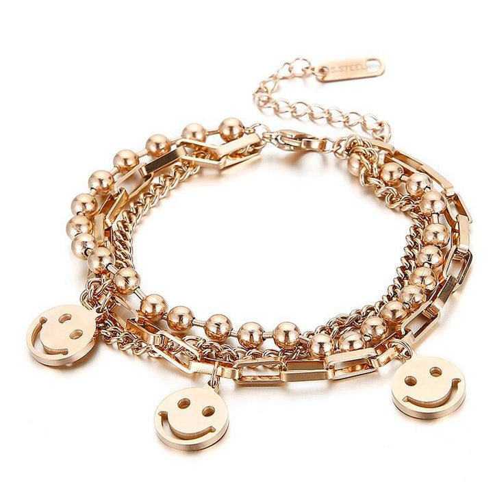 Kalen Fashion Metal Smile Face Vintage Coin Portrait Chain Bracelet for Women Jewelry Smiley Double Wild Bracelets.