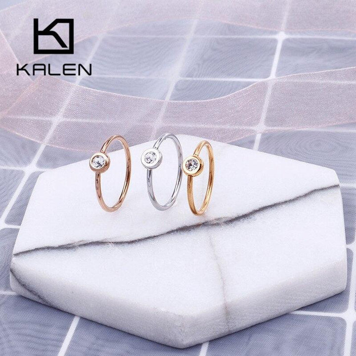 KALEN Fashion MINI Round Wedding Bands Rings For Women Tri-Color Stainless Steel Cubic Zircon Bijoux Mujer Anillos Party Jewelry.