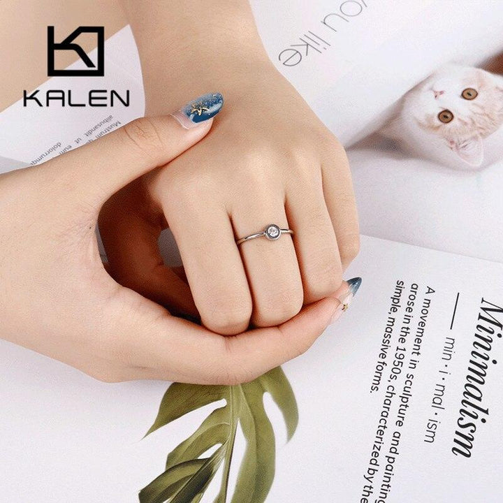 KALEN Fashion MINI Round Wedding Bands Rings For Women Tri-Color Stainless Steel Cubic Zircon Bijoux Mujer Anillos Party Jewelry.