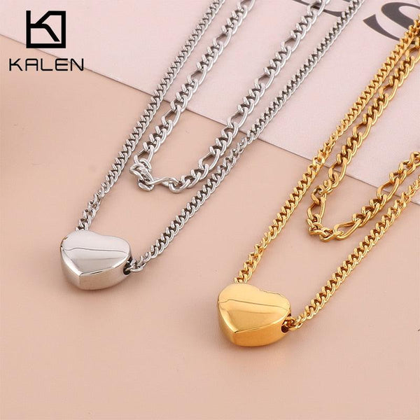KALEN Fashion New Love Double-Layer Chain Necklace For Women Punk Simple Personality Stainless Steel Party Jewelry Wholesale.