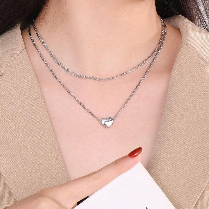 KALEN Fashion New Love Double-Layer Chain Necklace For Women Punk Simple Personality Stainless Steel Party Jewelry Wholesale.