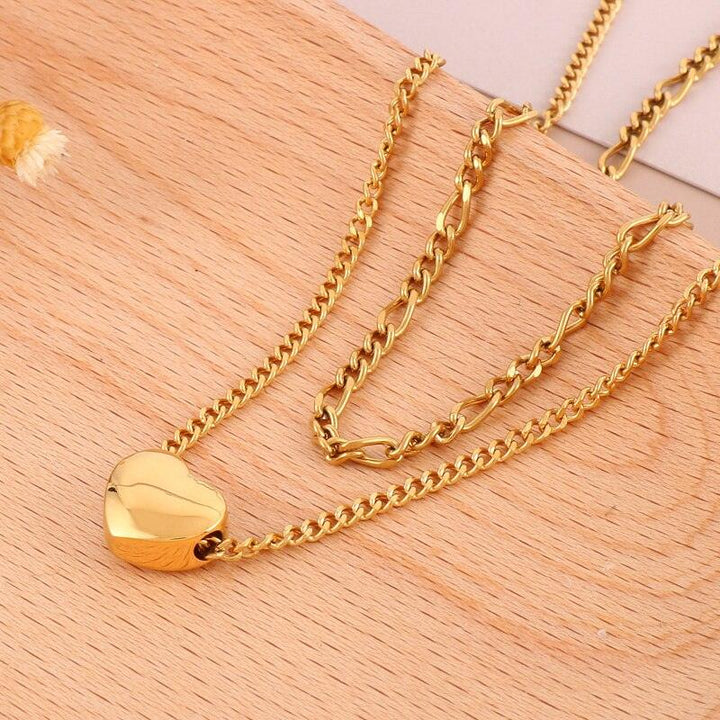 KALEN Fashion New Love Double-Layer Chain Necklace For Women Punk Simple Personality Stainless Steel Party Jewelry Wholesale.