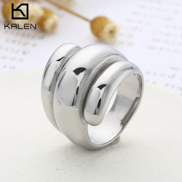 KALEN Fashion New Stainless Steel Thick Geometric Wide Rings For Women Minimalist Chunky Anillos Weddinng Party Jewelry.