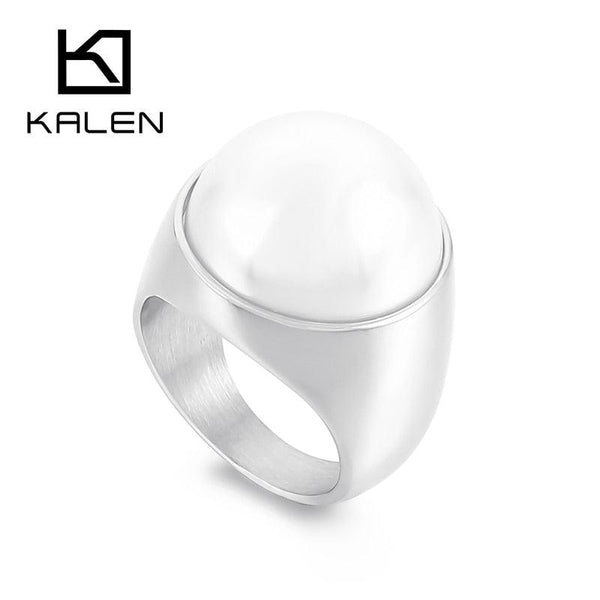 KALEN Fashion New Stainless Steel Thick Pearl Rings For Women Punk Charm Anillos Romantic Wedding Party Jewelry Wholesale.