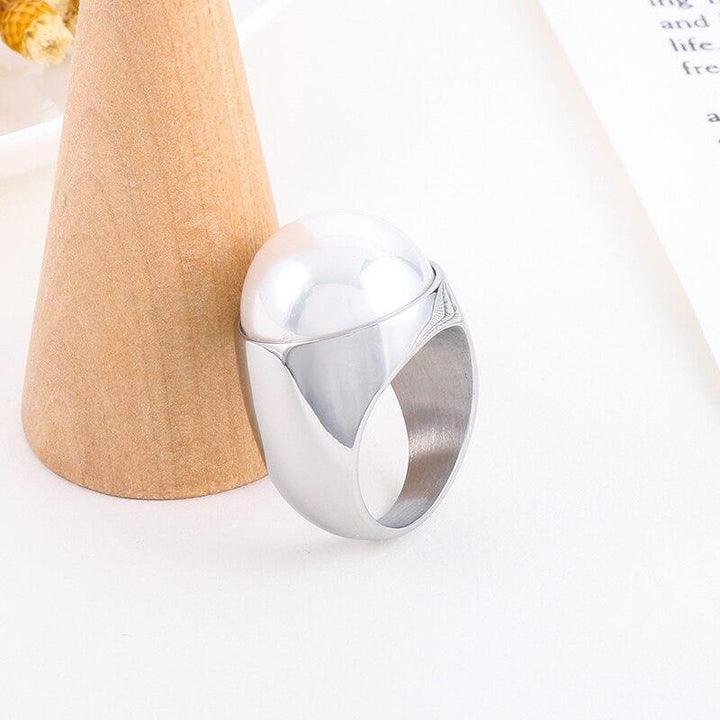 KALEN Fashion New Stainless Steel Thick Pearl Rings For Women Punk Charm Anillos Romantic Wedding Party Jewelry Wholesale.