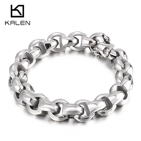 Kalen Fashion Polished Design Bracelet Simple Metal Men's  Stainless Steel  Shiny Accessories Connect  Skull Trend Jewelry New.