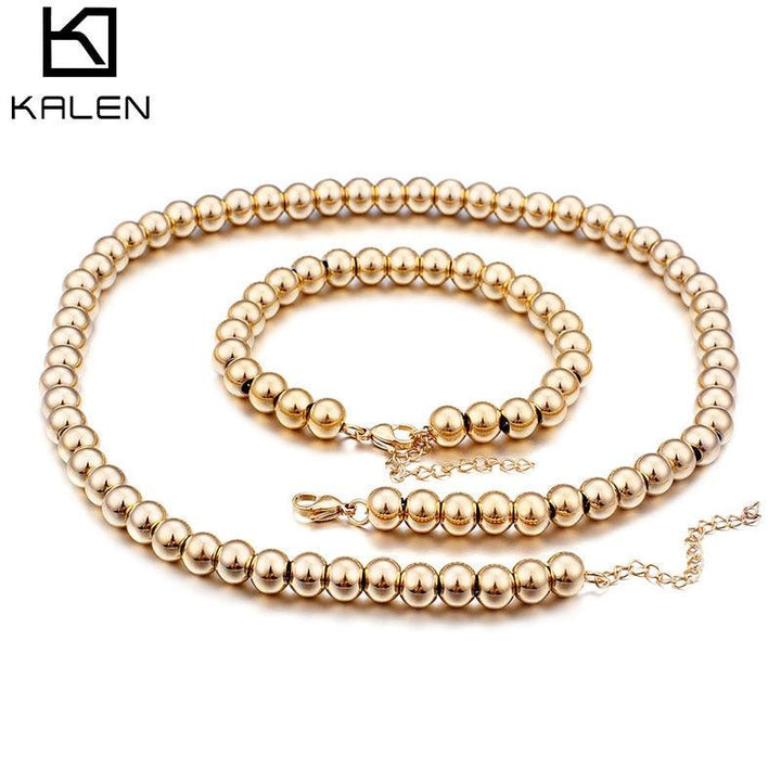 KALEN Fashion Round All Beads Jewelry Sets For Women Tri-Color Classic Beads Bracelet &amp; Necklace Set Jewelry Choker Women Bijoux.