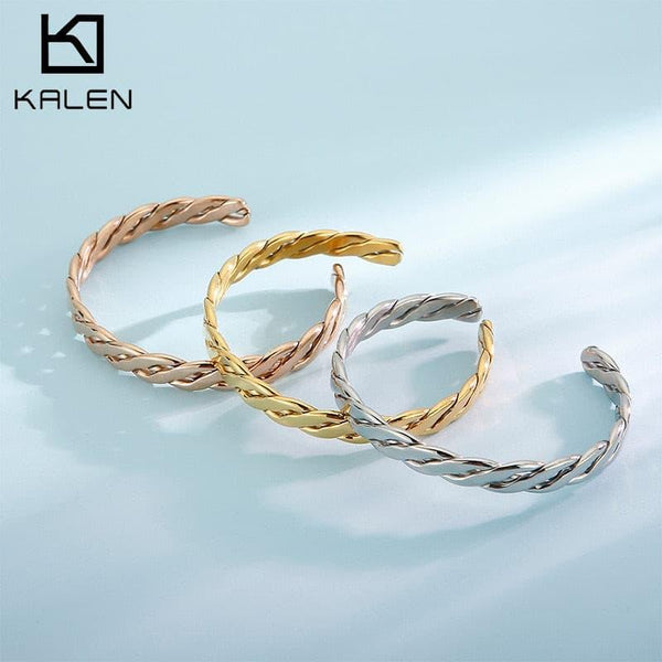 KALEN Fashion Simple Design Staggered Weaving Style Adjustable  Stainless Steel Bracelets For Women.