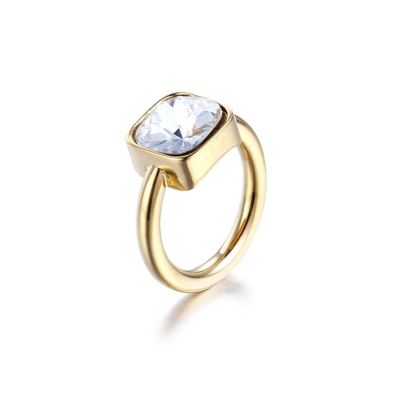 KALEN Fashion Square Colourful Glass Crystal Rings For Women Gold Color Stainless Steel Wedding Bands Femme Anillos Jewelry.