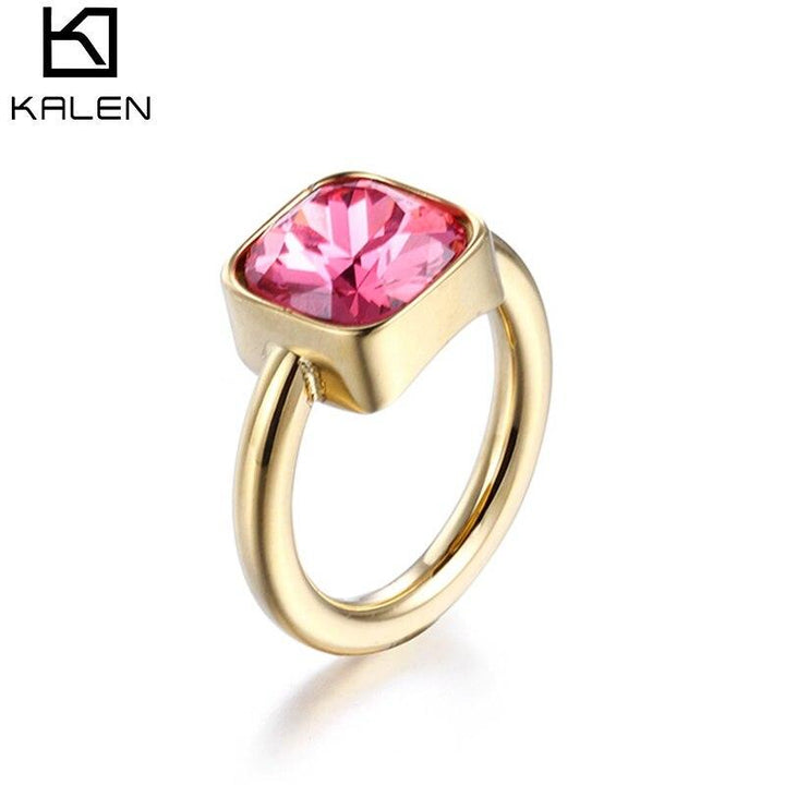 KALEN Fashion Square Colourful Glass Crystal Rings For Women Gold Color Stainless Steel Wedding Bands Femme Anillos Jewelry.