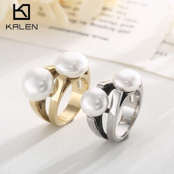 KALEN Fashion Stainless Steel Anillos Creative Double Pearl Polished Ring For Women Trendy Romantic кольца Jewelry Gifts.