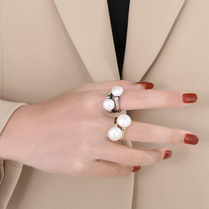 KALEN Fashion Stainless Steel Anillos Creative Double Pearl Polished Ring For Women Trendy Romantic кольца Jewelry Gifts.