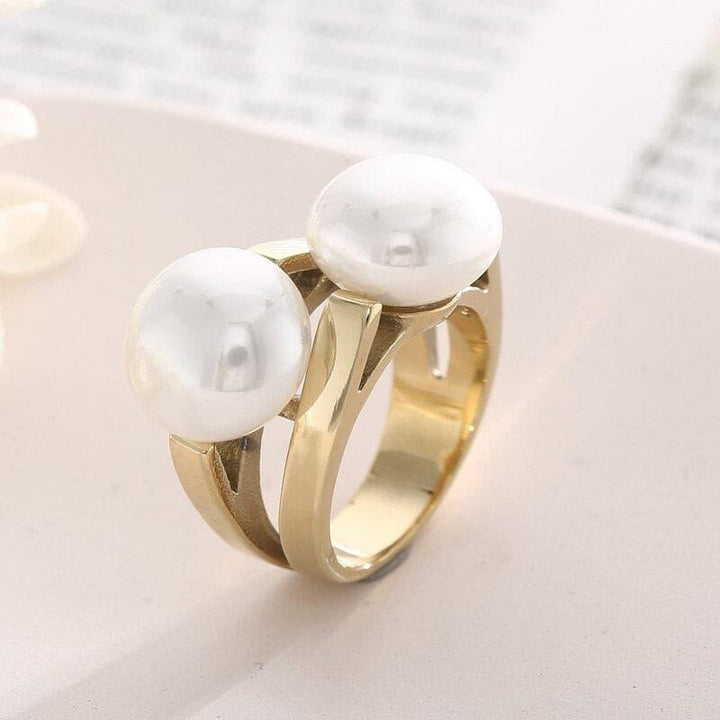 KALEN Fashion Stainless Steel Anillos Creative Double Pearl Polished Ring For Women Trendy Romantic кольца Jewelry Gifts.