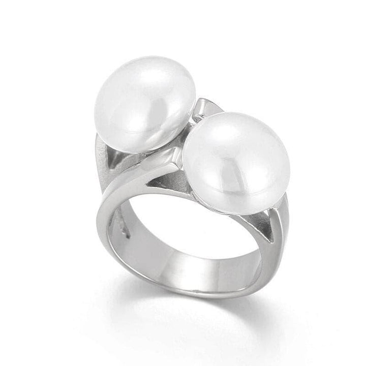 KALEN Fashion Stainless Steel Anillos Creative Double Pearl Polished Ring For Women Trendy Romantic кольца Jewelry Gifts.